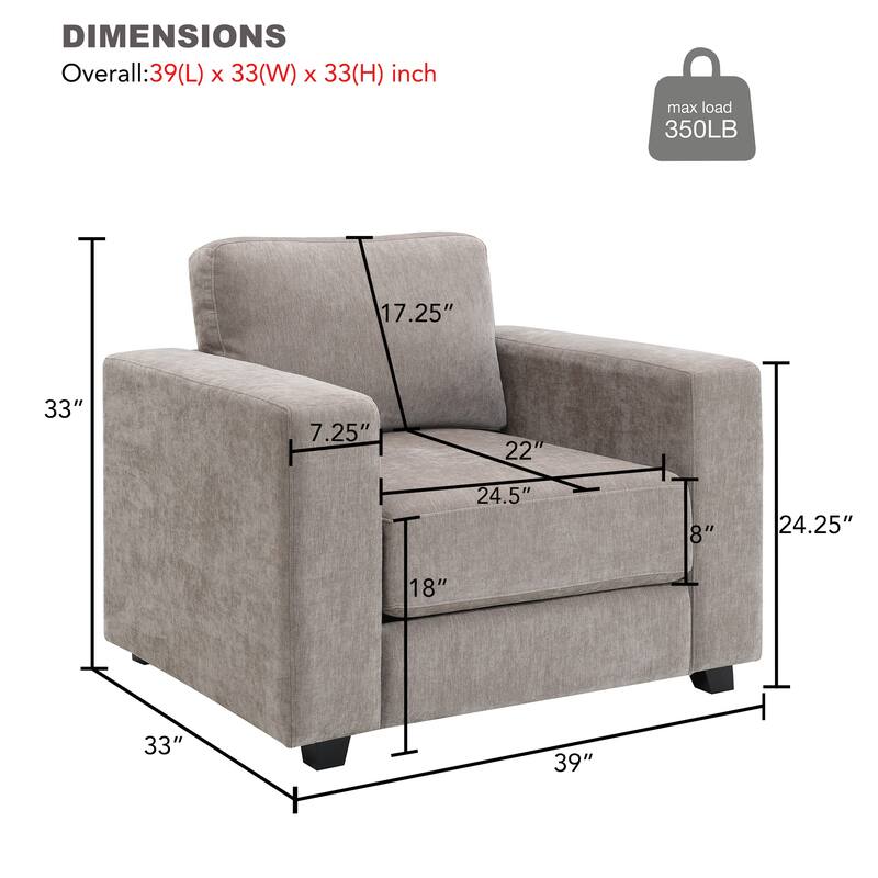 Oversized Accent Chair with Widen Arms, Chenille Fabric, Washable Covers, Comfy Upholstered Large for Living Room Bedroom Office