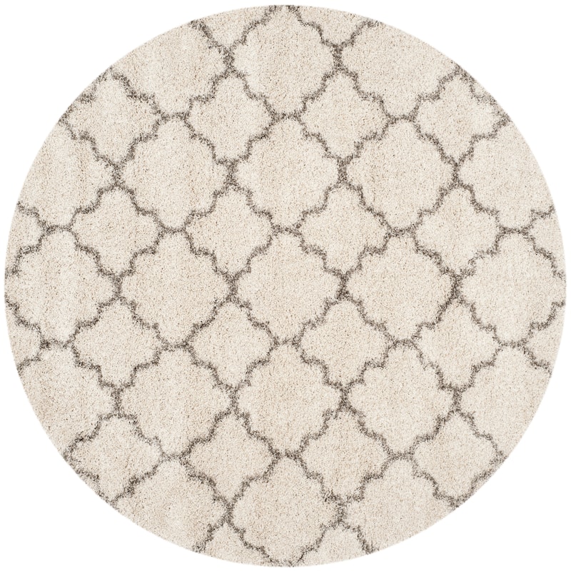 SAFAVIEH Hudson Shag Jeryl Glam Trellis 2-inch Area Rug - 9' Round - Ivory/Grey