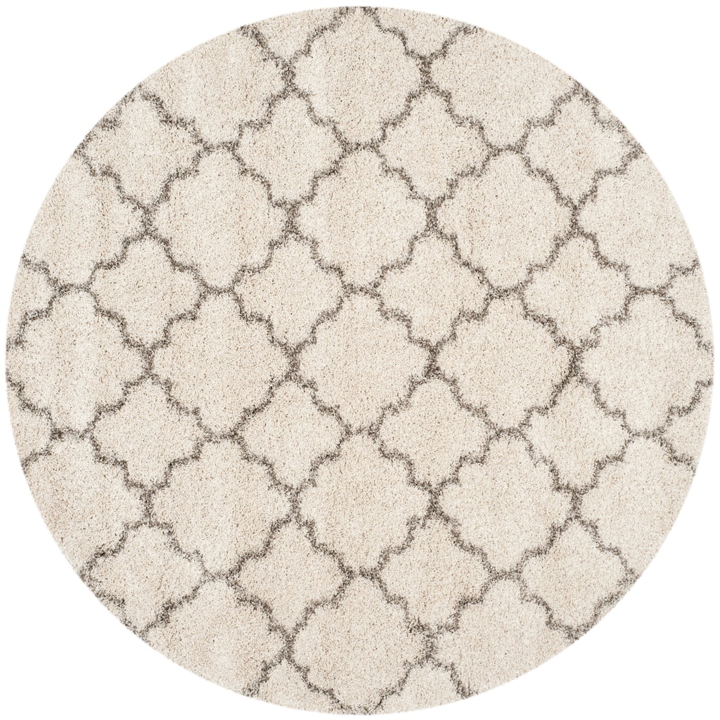 SAFAVIEH Hudson Shag Vitchka Glam Trellis 2-inch Area Rug - Ivory/Grey - 8' Round