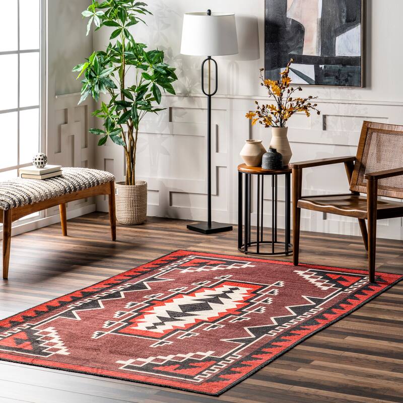 Nuloom Adrena SpinClean Bold Boho Machine Washable Area Rug - 5' x 8' - Red - Rectangle