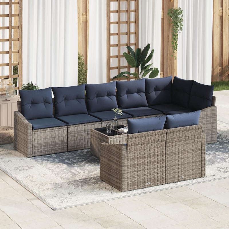 vidaXL 9 Piece Garden Sofa Set with Cushions - 113.6×48.6×27.2 - Grey-with table