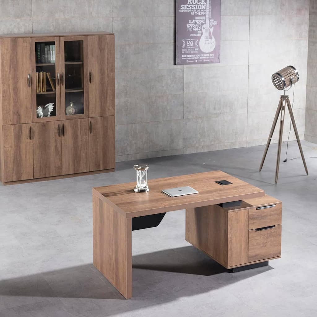 WESOME Modern Width Adjustable Executive Desk with Storage Cabinet