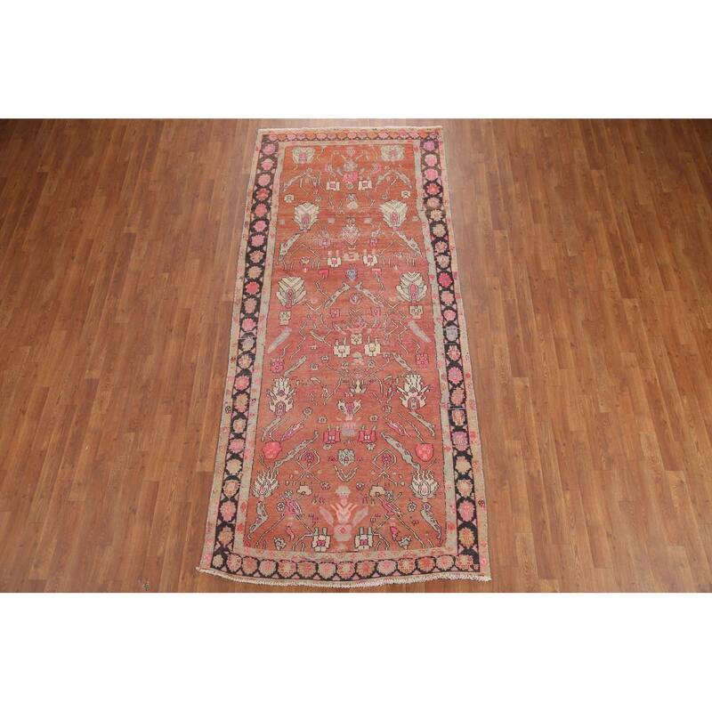 Hand Knotted Oriental 100% Wool Carpet Traditional All-Over Oranges & Rust Tabriz Runner Rug - 9' 7'' X 4' 2''