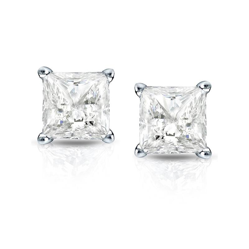 Auriya 14k Gold 1/3ctw Princess-cut Diamond Stud Earrings Martini-set (I-J, I1-I2)