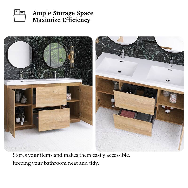 Floating Bathroom Vanity with Integrated Resin Top