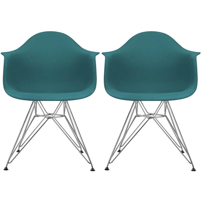 Plastic Eiffel With Arm Chairs Chrome Wire Legs (Set of 2) - Teal