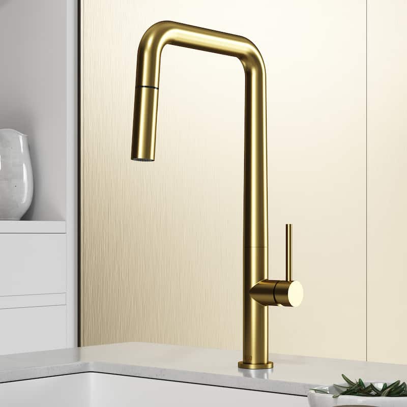VIGO Parsons 18" H Single Handle Pull-Down Sprayer Kitchen Faucet - Without Extras - Matte Brushed Gold