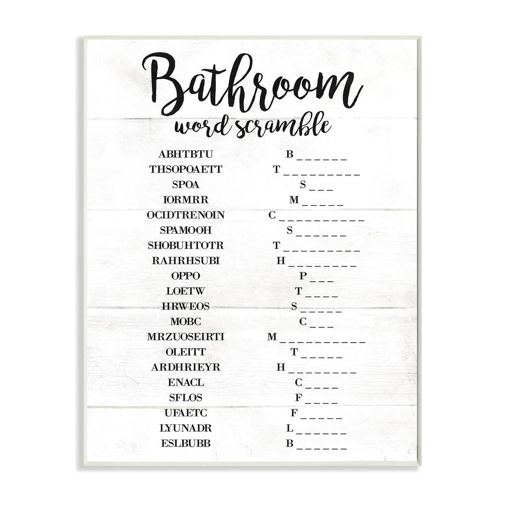 Stupell Bathroom Word Scramble White And Black Word Design Wood Wall Art
