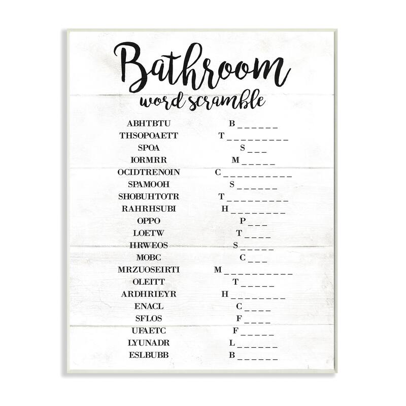 Stupell Bathroom Word Scramble White And Black Word Design Wood Wall Art