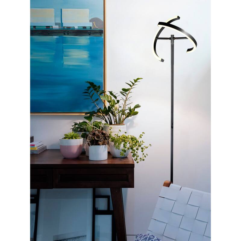 Brightech Halo Split 72 in. Classic Black Industrial 2-Light 3-Way Dimming LED Floor Lamp with Adjustable Head