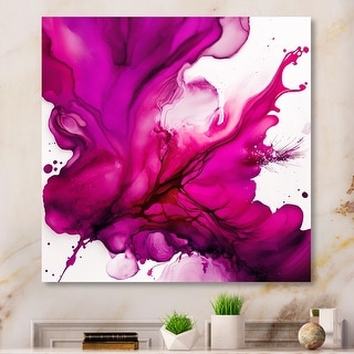 Designart 'Ancient Mystery In Viva Magenta II' Abstract Liquid Ink Metal Wall Art