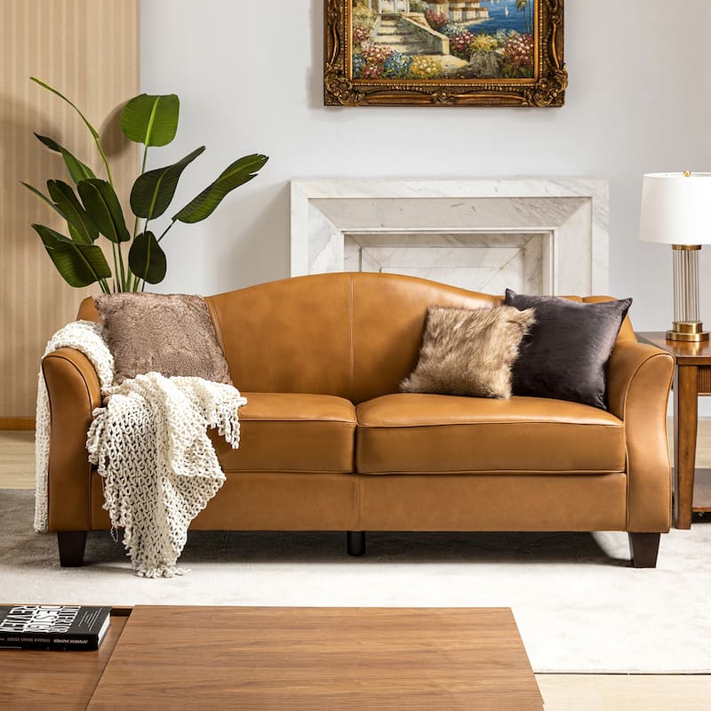 Sandra 81.5" Classic Genuine Leather Sofa With Solid Wood Legs By HULALA HOME