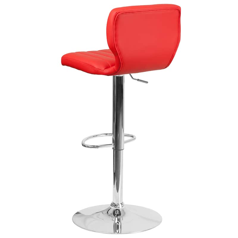 Vinyl Adjustable Barstool with Vertical Stitch Back (Set of 2)