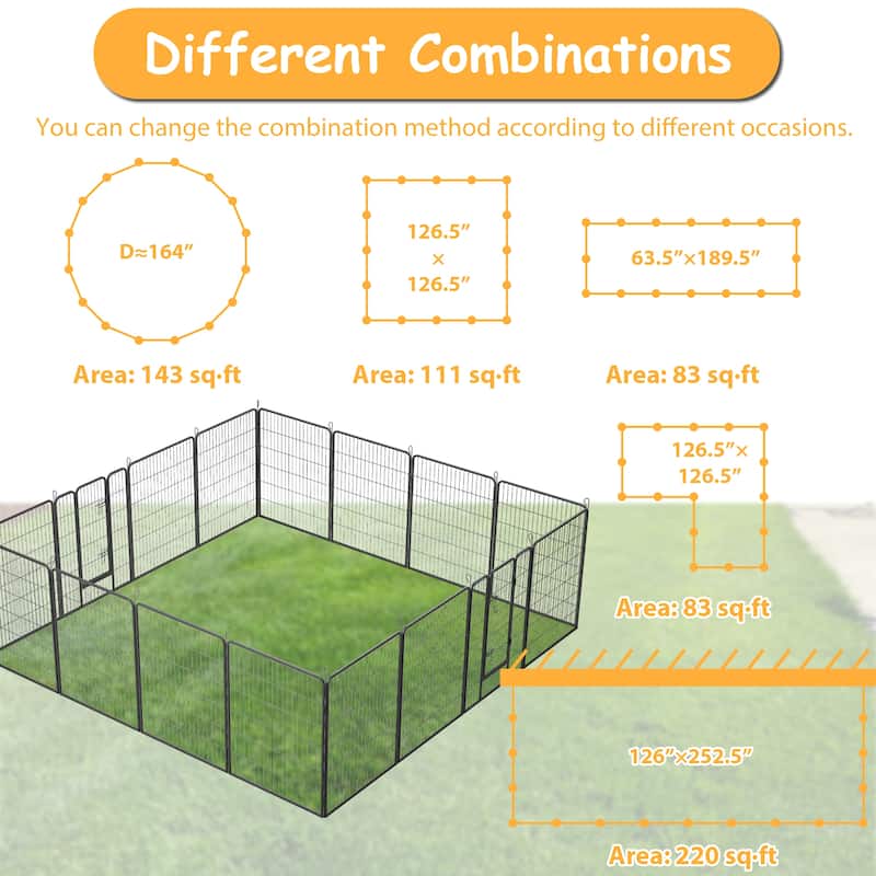Dog Playpen - 16-Panel Outdoor Pet Fence with Doors, Portable Exercise Pen for All Dog Sizes, Yard, RV & Camping