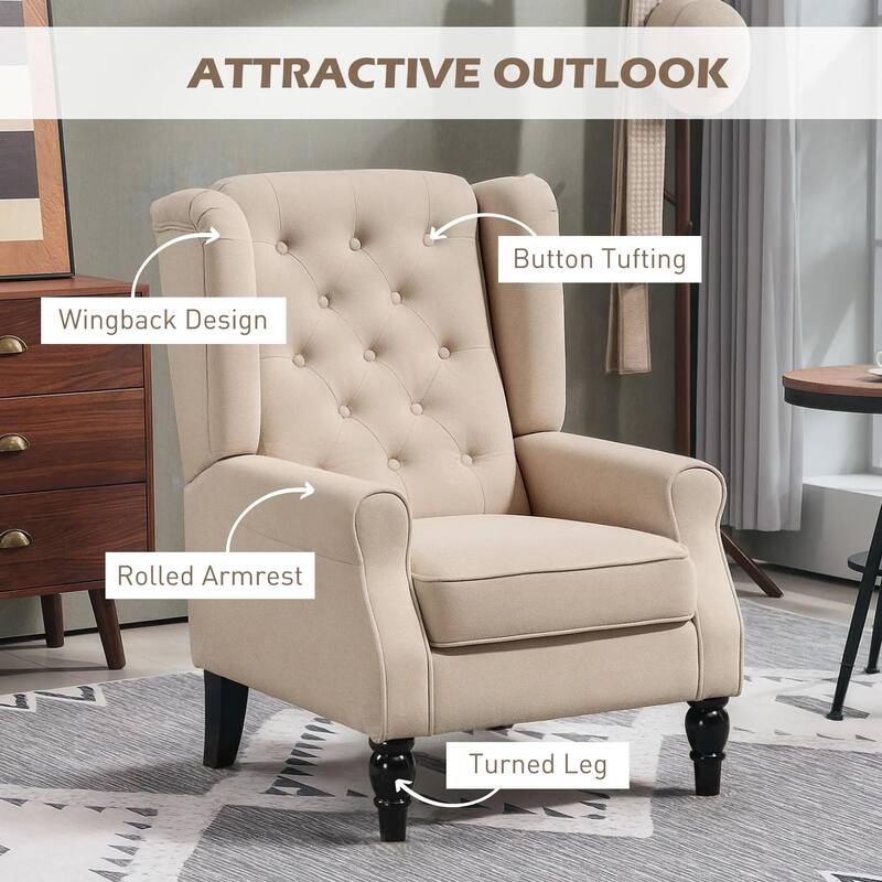Wingback Accent Chair for Living Room with Round Armrests, Wood Legs