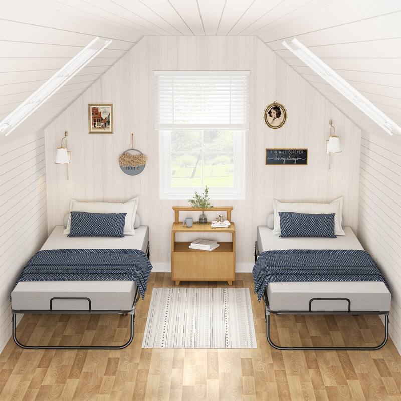 Folding Bed with 5 Inch Memory Foam Mattress, Small Single Bed Extra Guest Bed with Wheel
