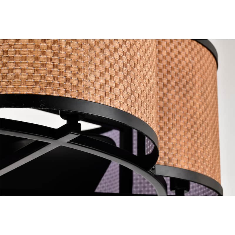Bremen Basket Weave and Metal Frame Lighted Ceiling Fan Fandelier - Brown