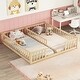 preview thumbnail 1 of 9, Double Twin Floor Bed with Guardrails and Shared Entry ,Sturdy Pine Wood Construction Natural