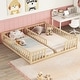 preview thumbnail 1 of 9, Natural Double Twin Size Pine Wood Floor Bed with Guardrails Natural