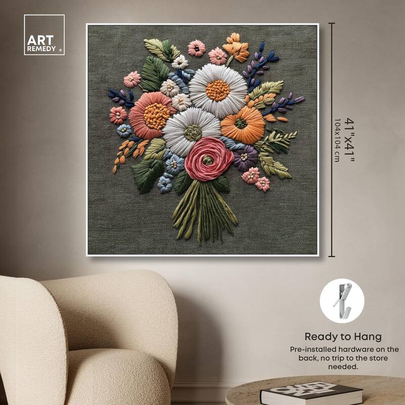Stitched Bloom Bouquet II Canvas by Art Remedy