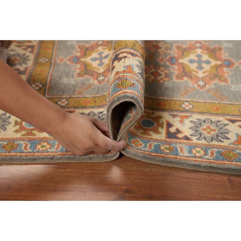 Gray Kazak Foyer Rug Hand-Knotted Traditional Wool Carpet - 2'7"x 4'2"