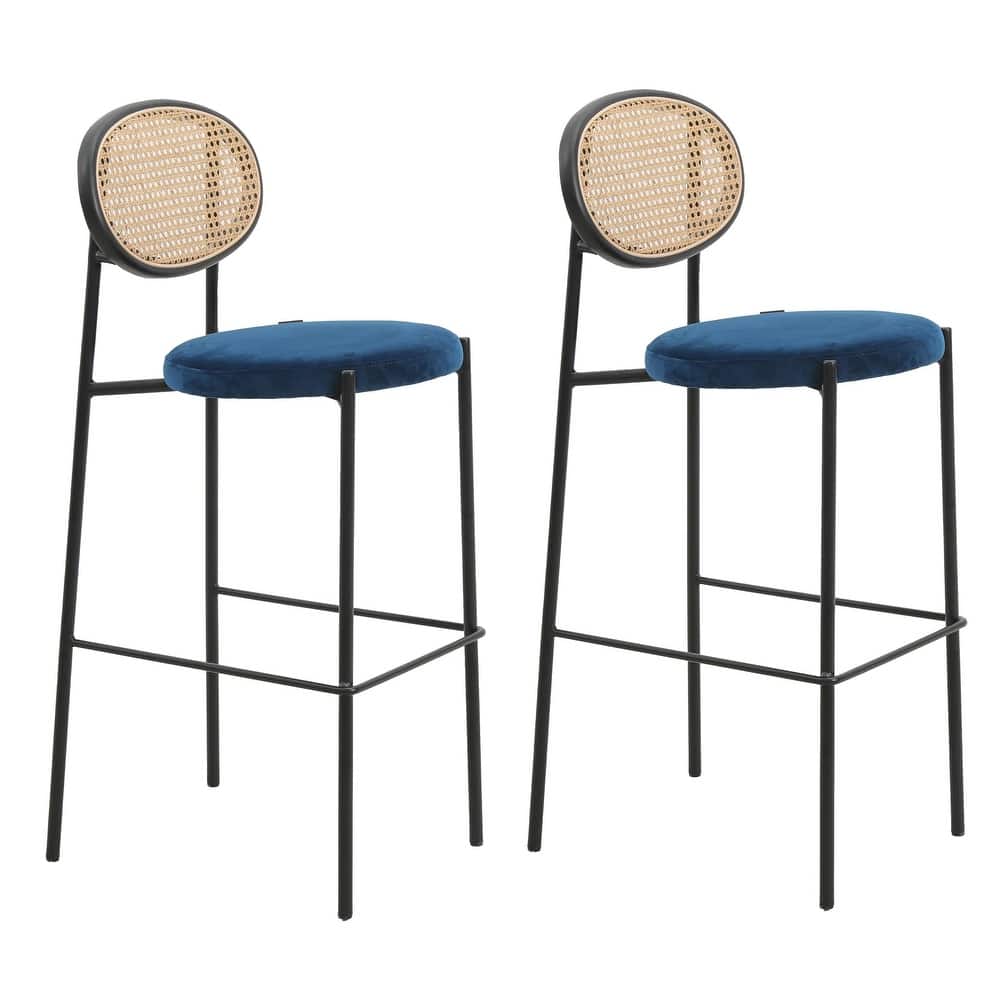 LeisureMod Euston Wicker Bar Stool with Powder Coated Steel Frame, Set of 2 - 42"