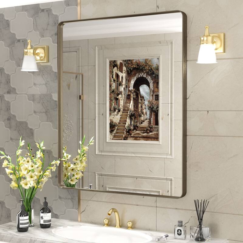Modern Metal Frame Wall Mounted Bathroom Vanity Mirror - 36x30 - Bronze