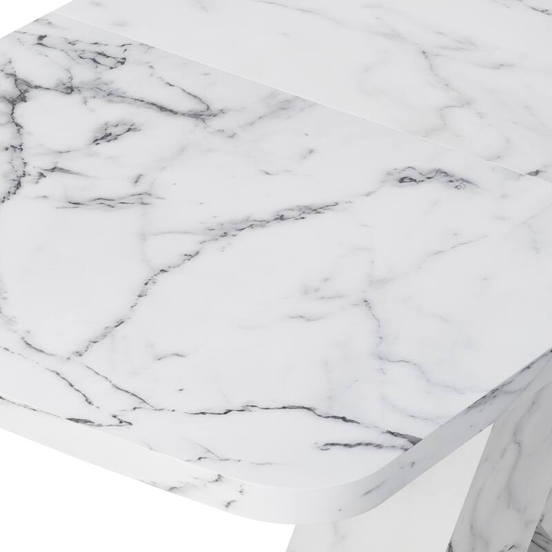 Modern Square Dining Table, Stretchable, with X-Shape Table Leg with Metal Base