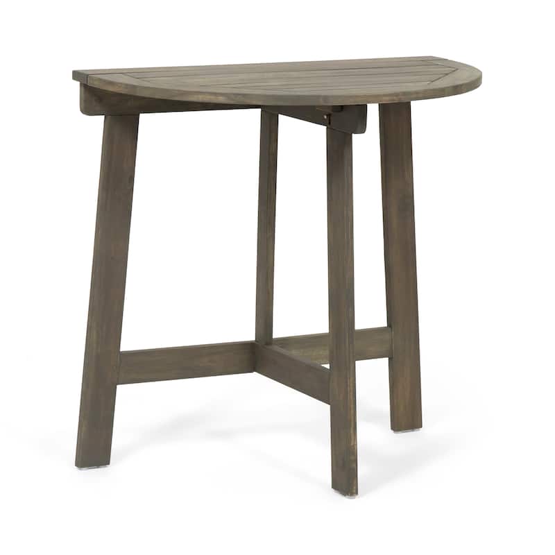 Roomfitters Outdoor Half-Round Folding Acacia Wood Bistro Table, Small Space Patio Dining Accent Table