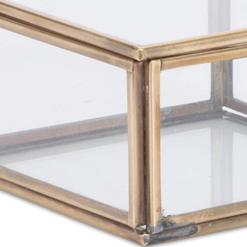 HomeRoots Set of Two Clear And Gold Glass Decorative Keepsake Boxes - 4 in. x 2.5 in. x 4.15 in.
