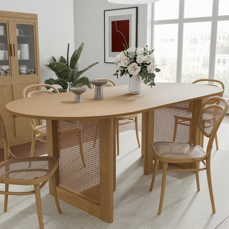 Wooakway Solid Wood 67'' Oval Dining Table for 6-8 People Nordic style - 67*33.5 - Wood