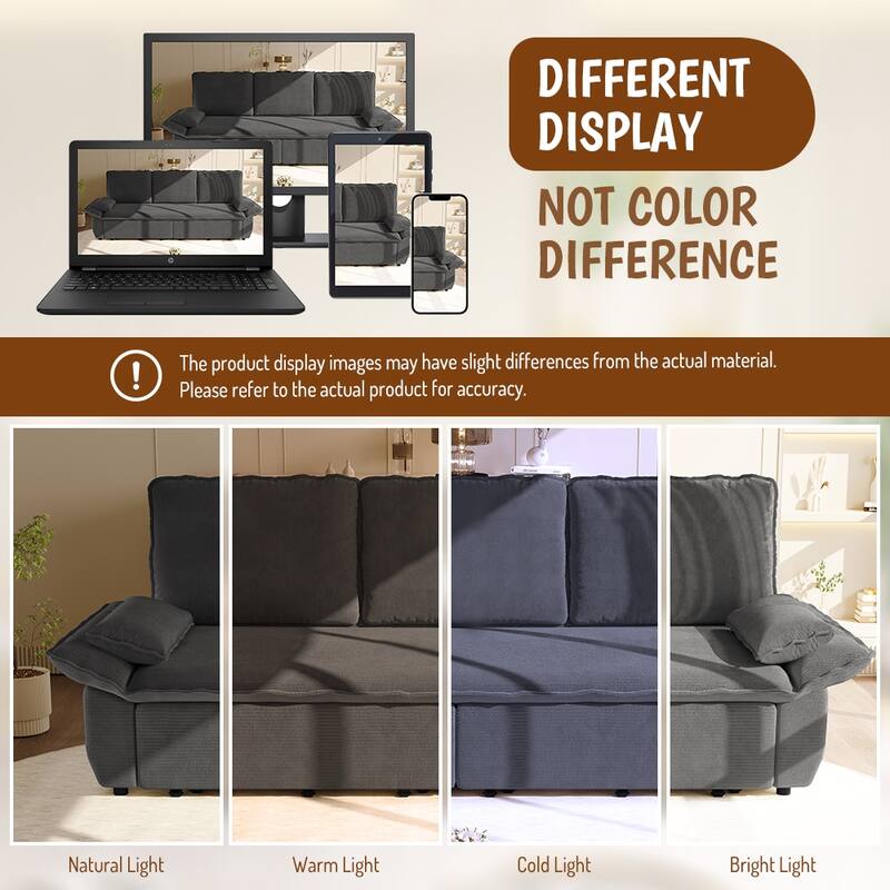 94.5" King Size Corduroy Sleeper Sofa with Pull-Out Bed, 3-in-1 Convertible Design