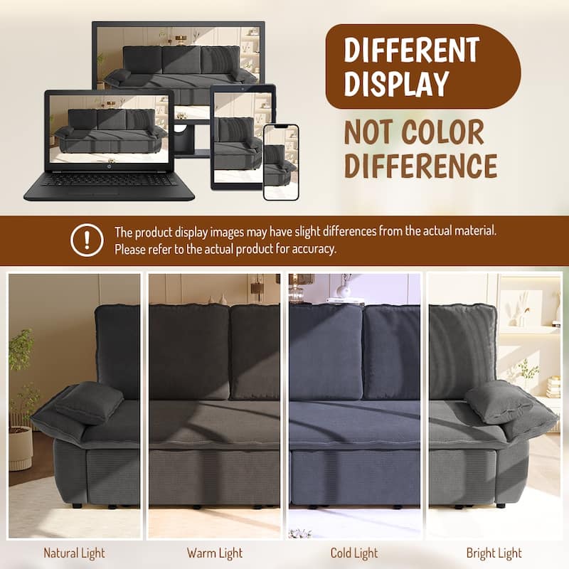 Homy Casa 73.2''/94.5" Queen/King Pull Out Sofa Bed, 3-in-1 Corduroy/Velvet Sleeper Couch