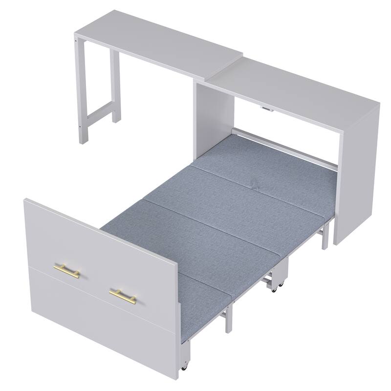 Twin Size Murphy Bed with Adjustable Position Desk,Foldable Cushion