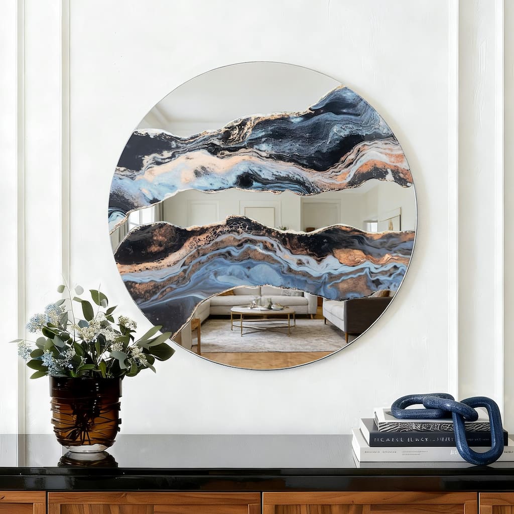 23.6" Round Wall Mirror Abstract Resin Fluid Art Mirror