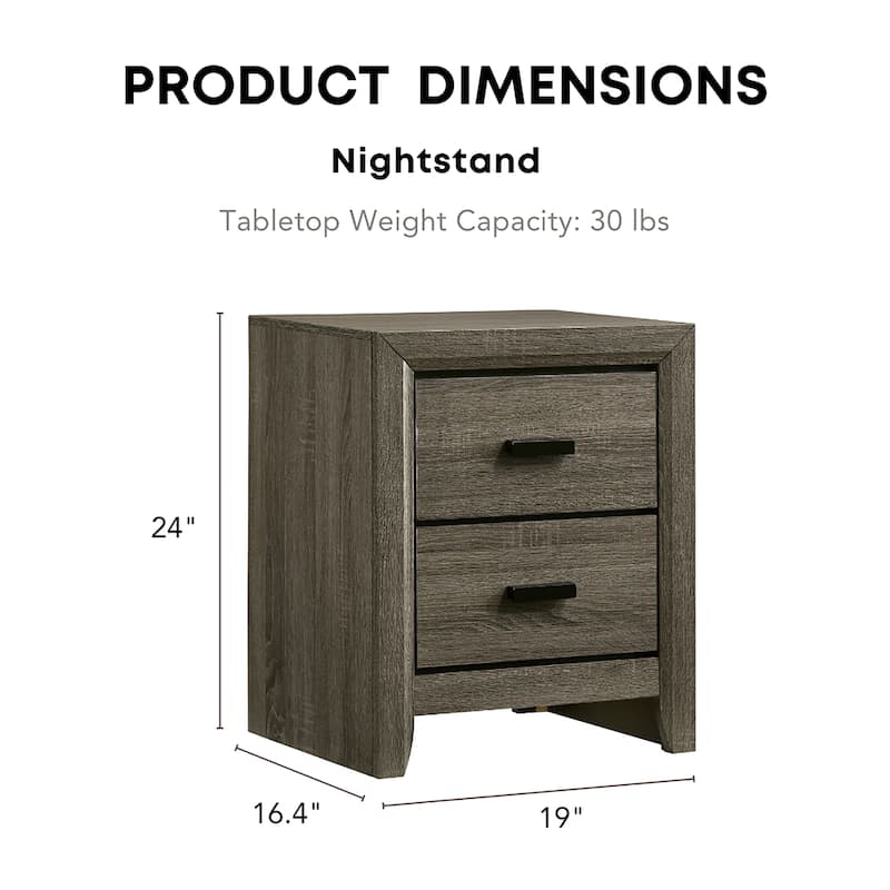 Aury Transitional Grey Solid Wood 2-Drawer Nightstand by Furniture of America