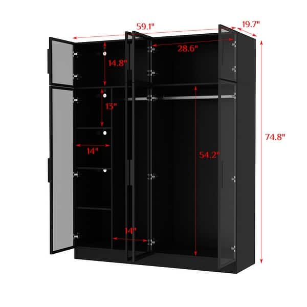 59.1"W Glass Door Wardrobe: Illuminated Interiors Closet Arimore Large