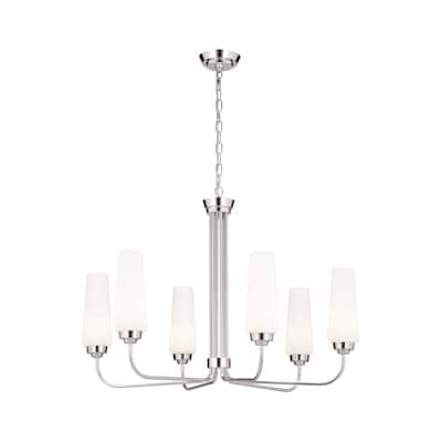 Truby 6-Light Polished Nickel Chandelier with Satin Etched Cased Opal Glass