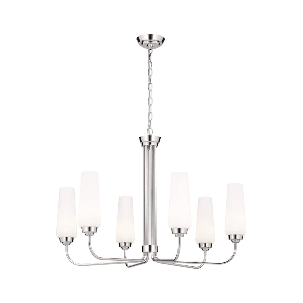 Truby 6-Light Polished Nickel Chandelier with Satin Etched Cased Opal Glass