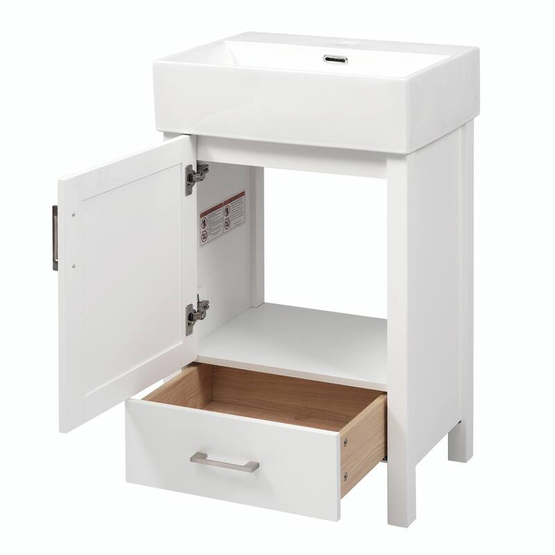 20.28'' Black Modern Bathroom Vanity with Ceramic Sink, Solid Wood Frame and Drawer