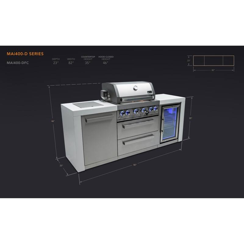 Mont Alpi MAi400-DBEV-COMBO Modular Outdoor Kitchen Island Grill with Charcoal Tray, Griddle Plate & Pizza Oven - N/A
