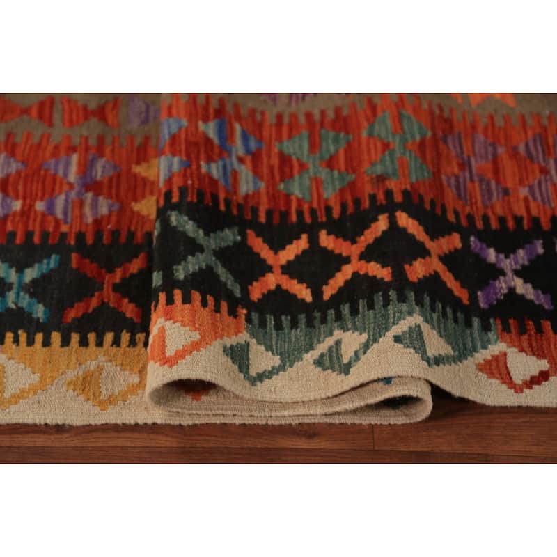South Western Style Kilim Oriental Rug Hand-Woven Orange Wool Carpet - 8'0"x 11'4"