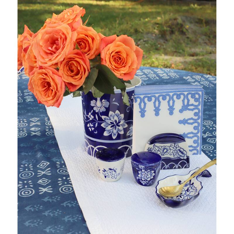 Euro Ceramica Blue Garden Utensil Holder - 6.1 in. x 6.1 in. x 7.4 in.