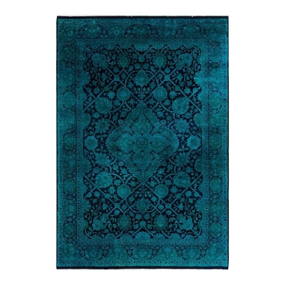 Fine Vibrance One-of-a-Kind Hand-Knotted Area Rug - Navy, 6' 1" x 8' 10" - 6' 1" x 8' 10"
