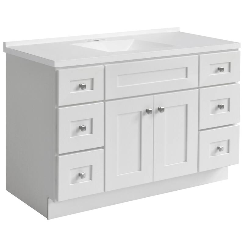 Brookings 49 Inch Fully Assembled Bath Vanity with Modern White Top