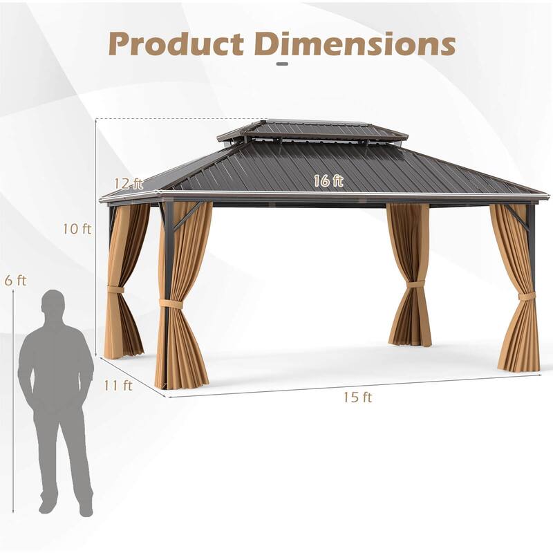 Costway 16 x 12 FT Hardtop Gazebo Aluminum Frame Permanent Pavilion - See Details