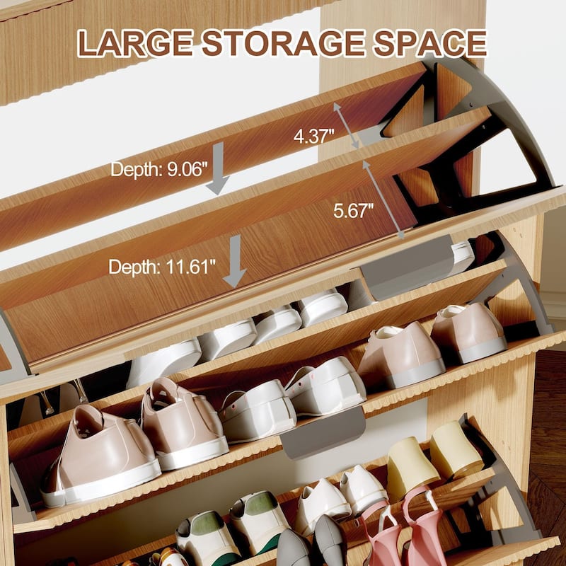 Slim Shoe Cabinet with 3 Flip Drawers & 2 Top Drawers