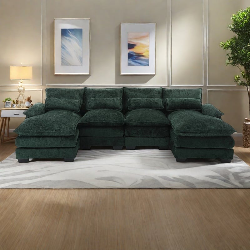 110.63" Boucle U-Shape Sectional Sofa with Reversible Design and High-Density Foam Cushions - Emerald