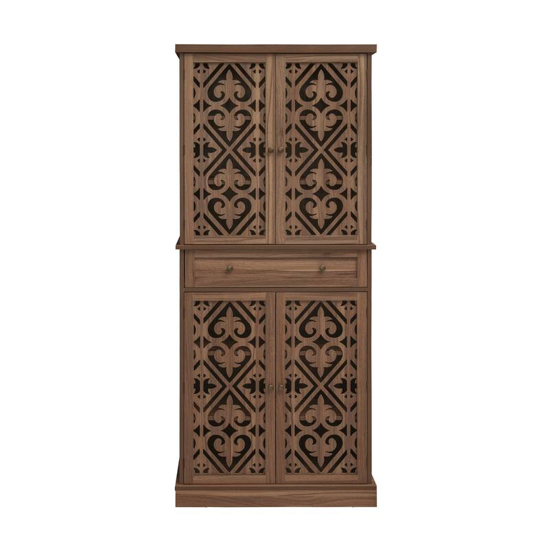 Multi-Functional Wooden Accent Cabinet, Kitchen Pantry with 1 Drawer & 4 Doors, Storage Cabinet with 4 Adjustable Shelves