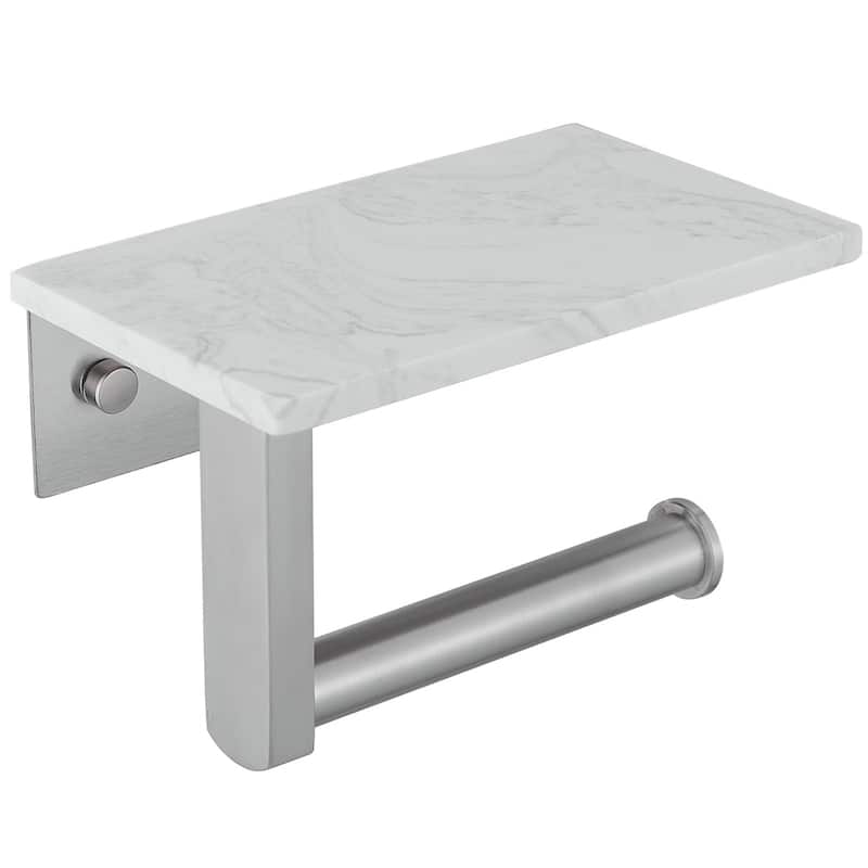 Toilet Paper Holder with Marble Shelf - Brushed Nickel